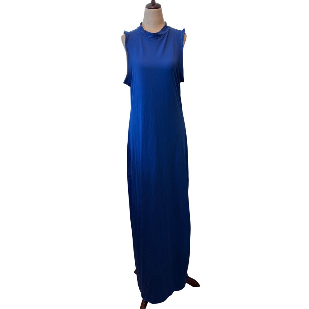 Daisy Royal Blue Mock Neck Sleeveless Maxi Dress Womens 2X NEW